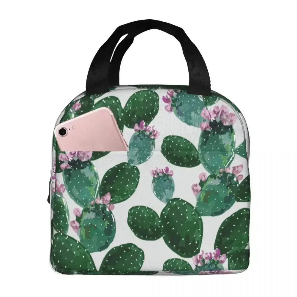 Bolsa de almuerzo para hombres y mujeres Cactus refrigerador térmico trabajo portátil lindo bolso de lona bolsa de comida