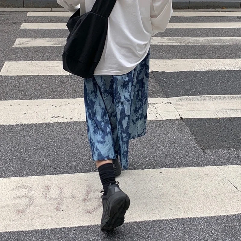 

Skirts Women Straight Spring Summer Tie-dye Casual Mid-calf Japanese Denim-Blue Lovely Streetwear Vintage Harajuku Classic Sweet