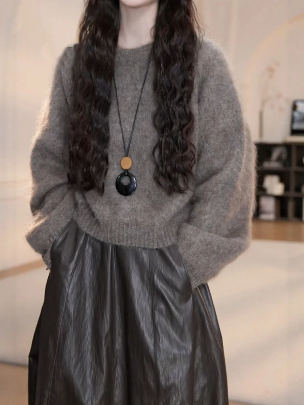 

Свитер оверсайз для полных женщин, свободный, мягкий, вязаный, длинный, на осень-зиму, для коррекции фигуры, омолаживающий