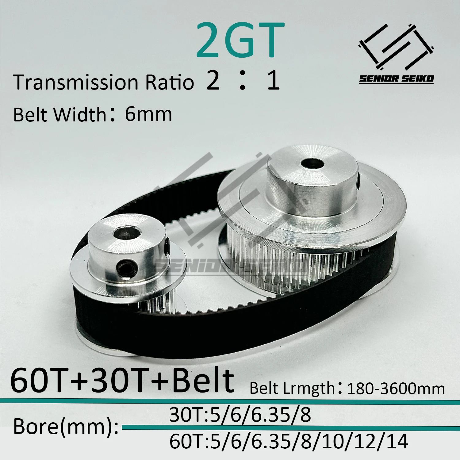 2GT 2M 30Teeth 60T GT2 60Teeth 30T Timing Belt Pulley Set Belt Width 6mm Bore 5~14mm 2:1 Wheel Synchronous Pulley Belt Kit