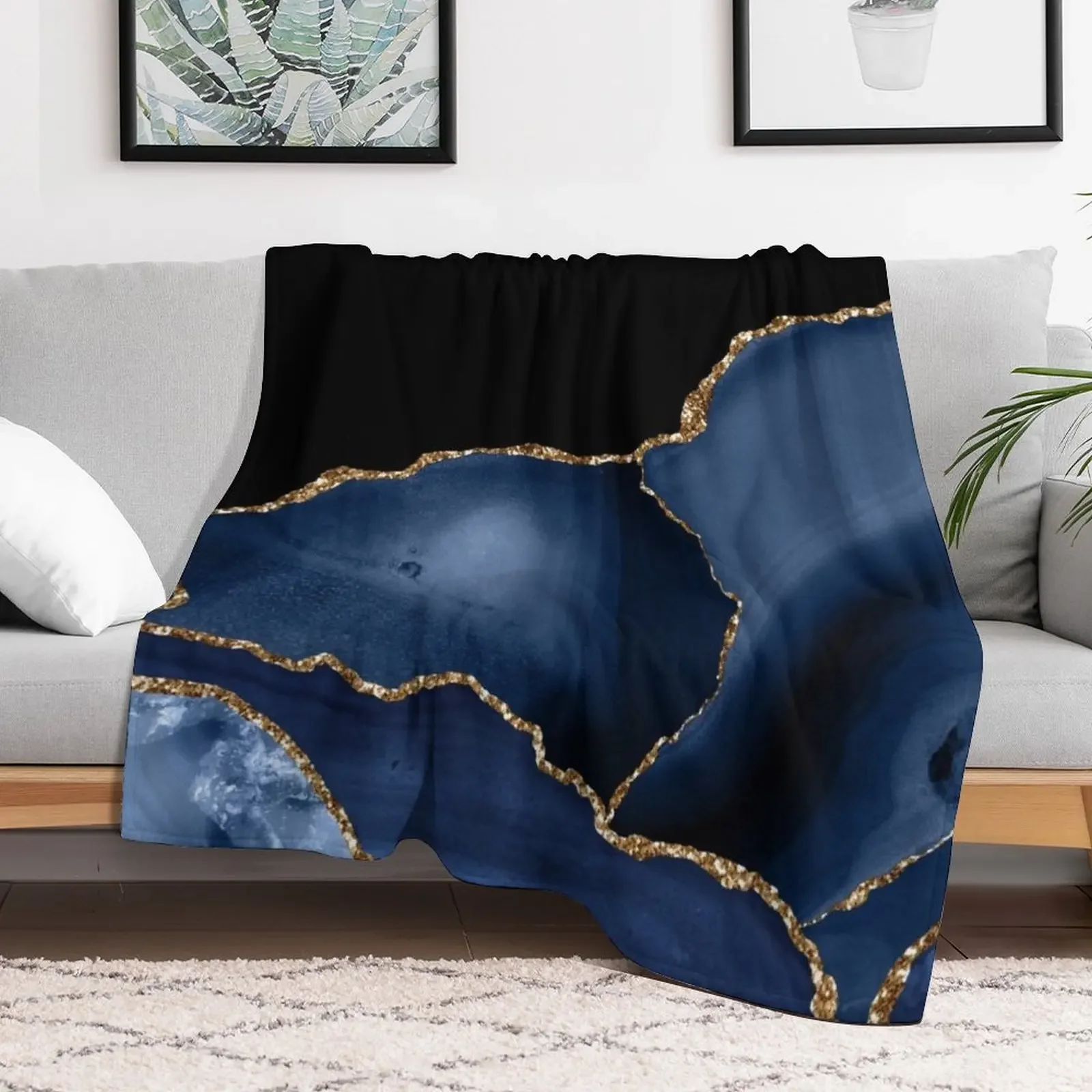 Navy & Gold Agate Texture 03 Throw Blanket Nap Blankets For Bed Blankets Sofas Of Decoration Weighted Blankets