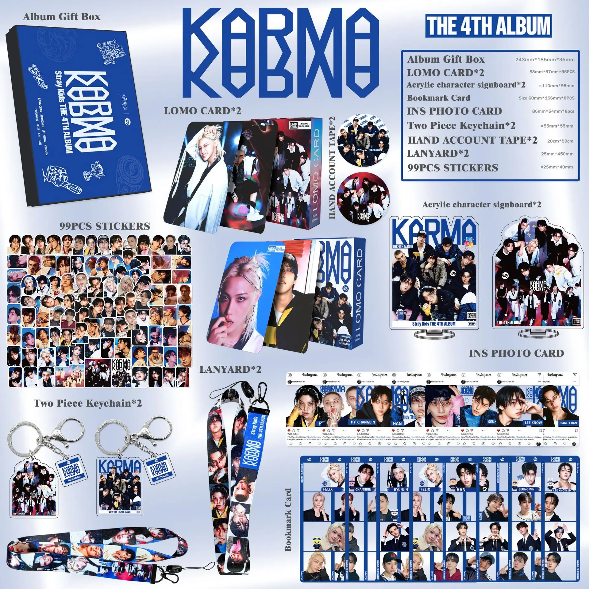 New Skzoo Stray Kids Big Gift Box Karma Skz Peripheral Set Keychain Card Hanging Rope Stickers Bookmark Standing Sign Fans Gift