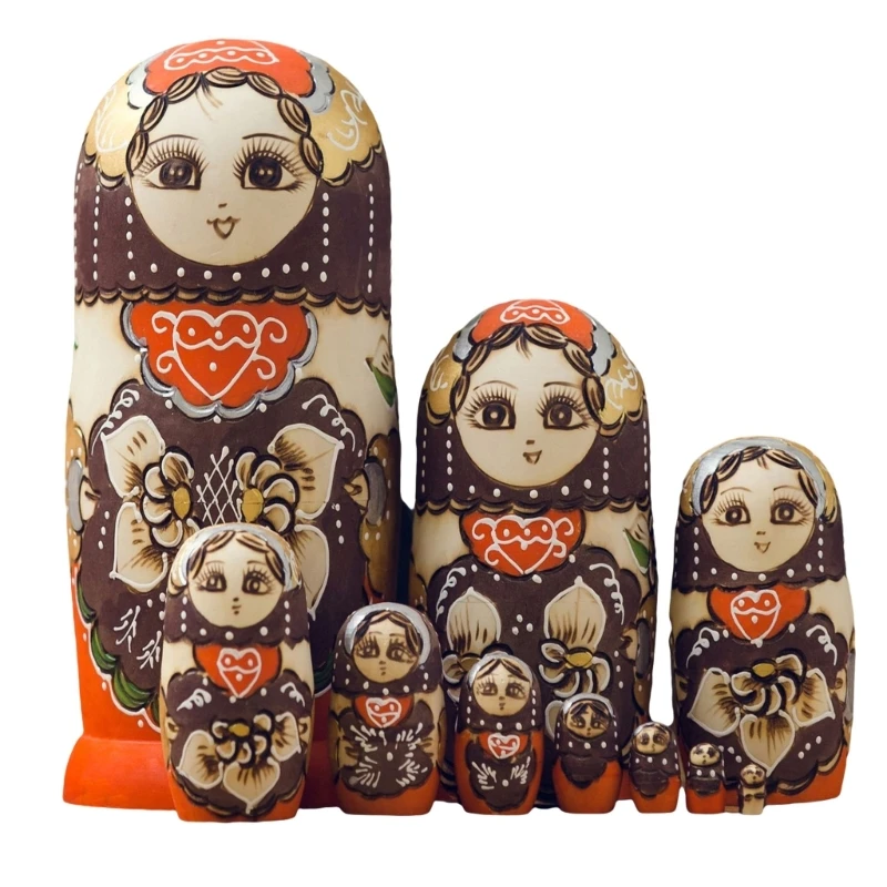 Matryoshka Dolls Set of 10 Russian Nesting Set Festival Babushka Souvenir Cultural Gifts Christmas Decors