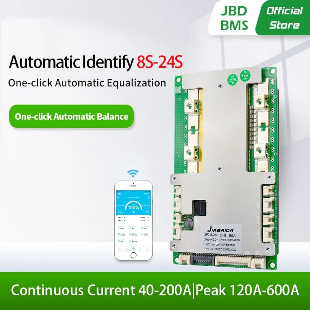 

JBD 8S-24S 40A 60A 80A 100A 120A 150A 200A LFP NMC Smart BMS 24V 36V 48V 60V 72V UART RS485 CAN