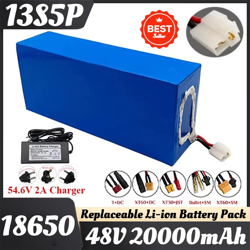 New 18650 13S5P 48V 20000mAh 20ah for Triangle Electric Scooter Bike Projector Light Replaceable Li-ion Battery with PVC Housing