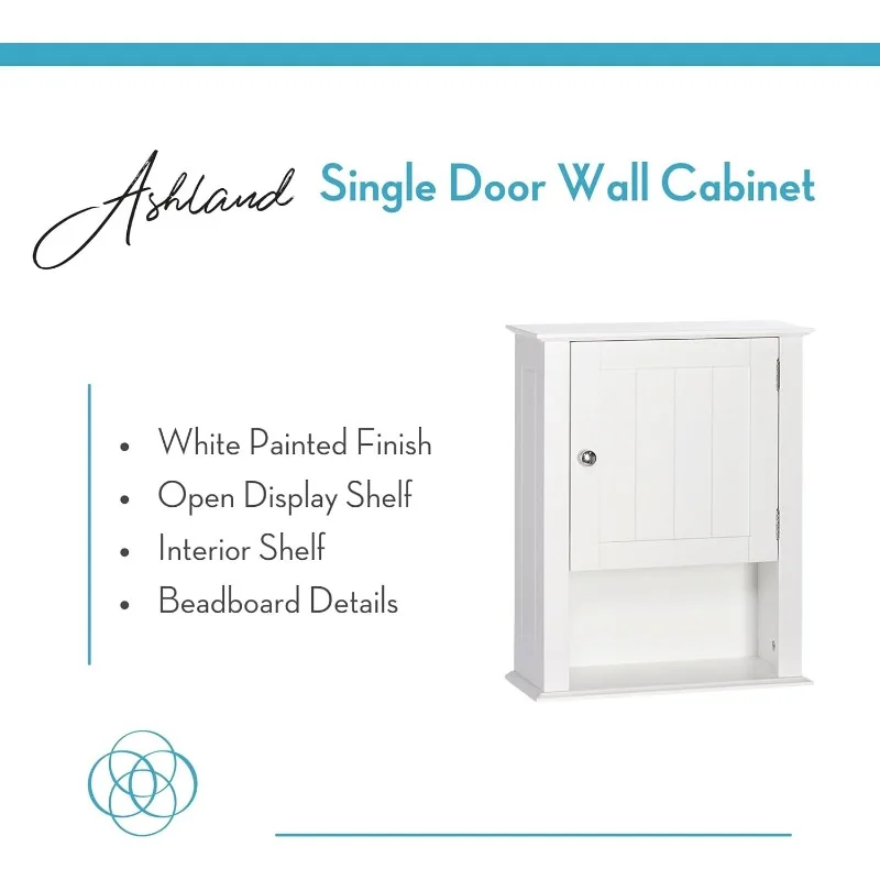 White Ashland Single Door Wall Mount Cabinet with Shelves