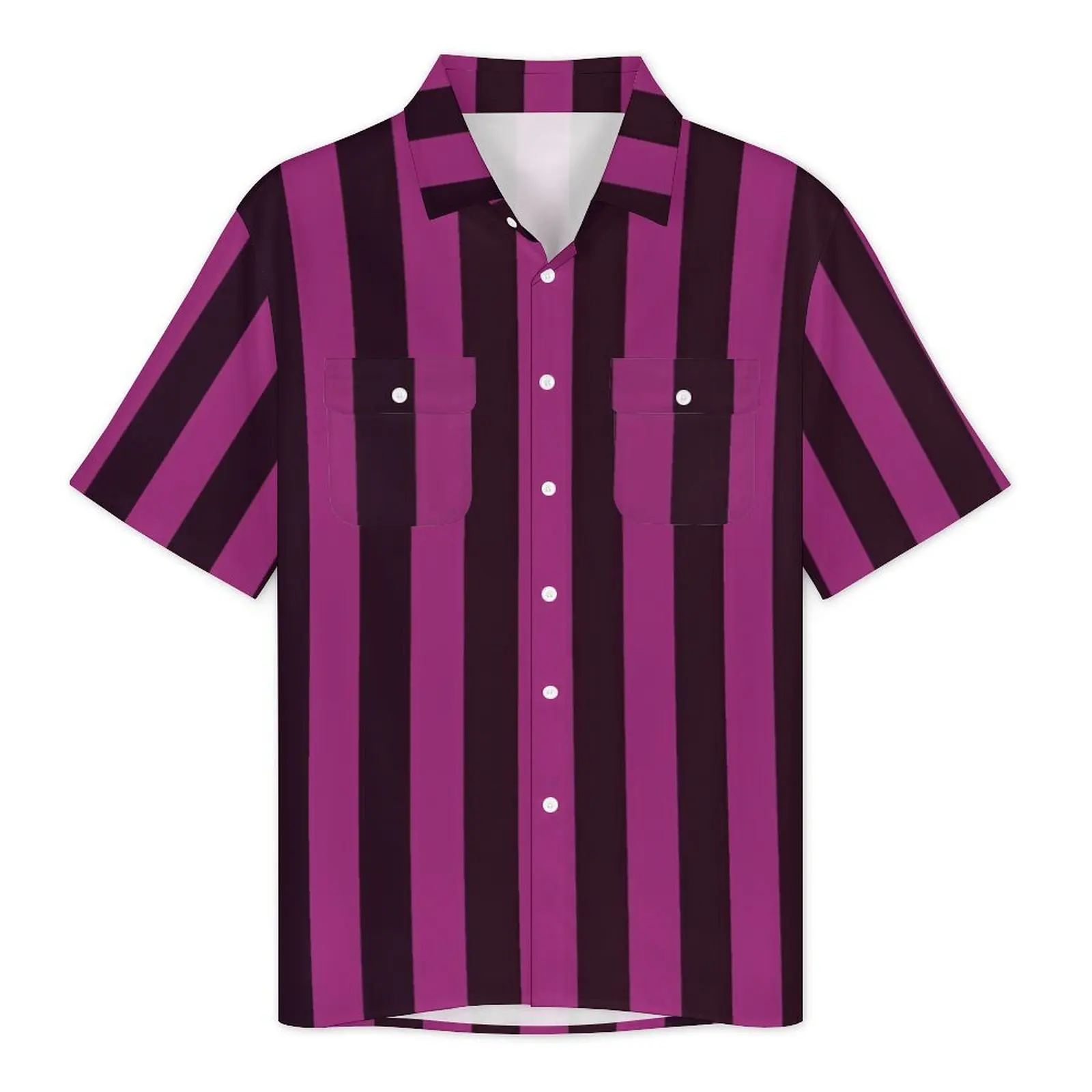 Cherry Pink Striped Vacation Shirt Male Vertical Stripes Elegant Casual Shirts Hawaiian Short Sleeve Design Oversized Blouses