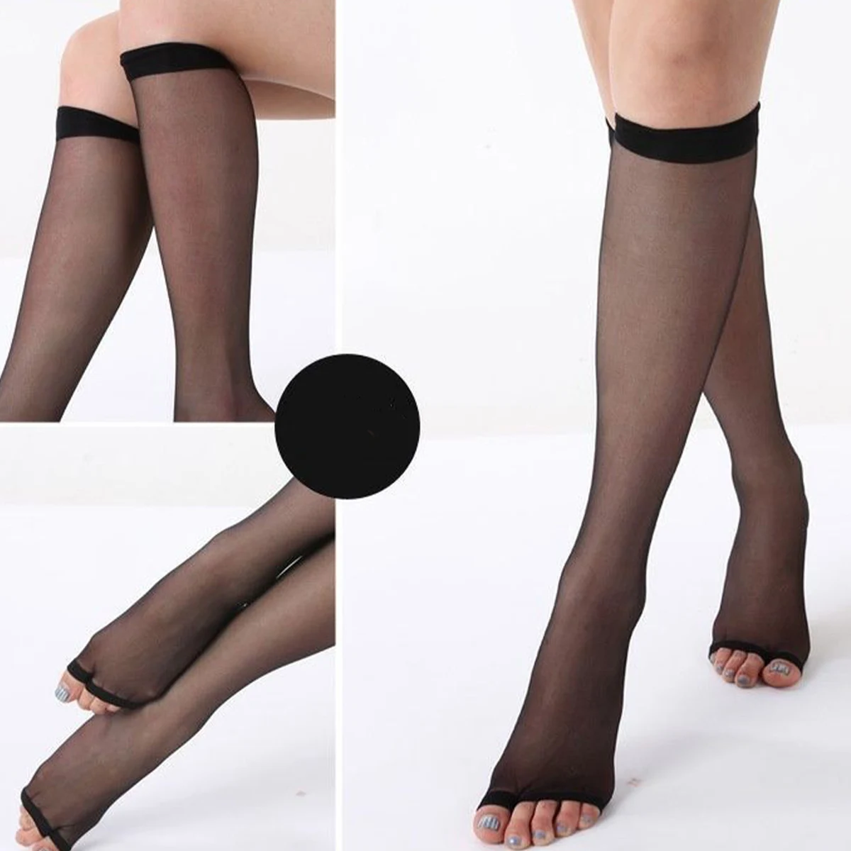 

Женские чулки с рыбьим ртом, большого размера, против зацепления, колготки, с открытым носком, носки до середины икры.