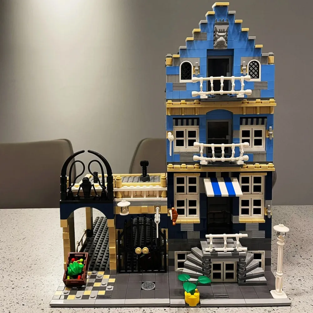 Creative Expert Brick Bank Cafe Corner MOC Building Blocks City Model Bricks Downtown Dinner Bookstore Street View Toy For Kids