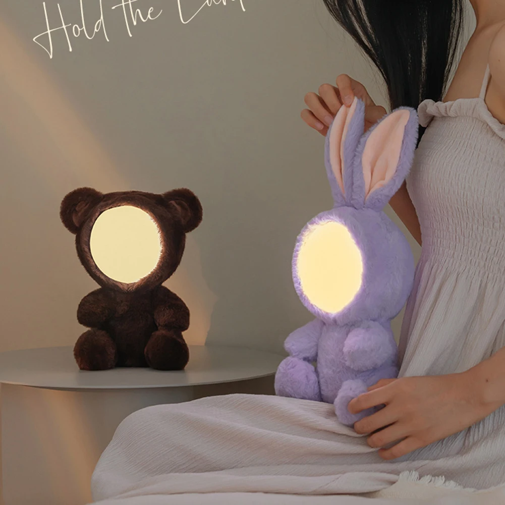 Cute Stuffed Bear Rabbit LED Night Light Bluetooth-compatible Speaker Lamp Table Lamp for Bedroom Ornament Birthday Gift for Kid