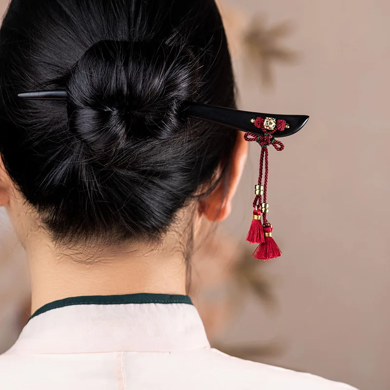 

Ancient style tassel wooden hairpin for women new Chinese style high-end hairpin for ebony and wooden hairpin simple modern head