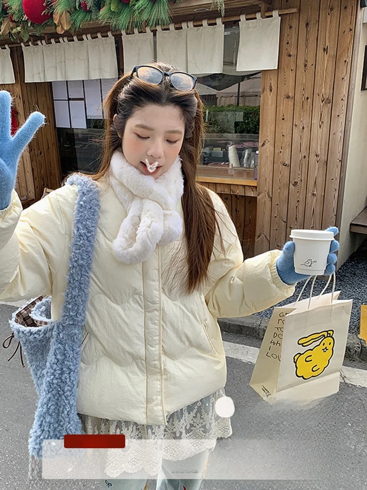 

Women's Casual Loose Bread Sle Coat Rabbit Fur Collar Detachable round Ne Cotton Jaet Korean Version Thiened Winter O...