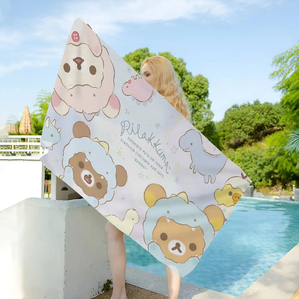 Popular Cute R-rilakkumas bear Microfiber Printed Beach Towel Mountain Climbing Yoga Beach Swimming Running Absorbent Soft Towel