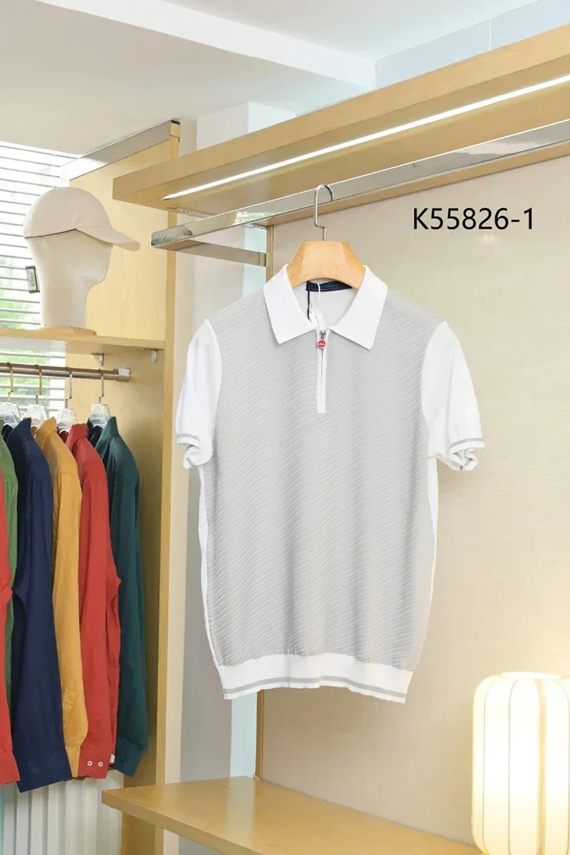 Koszulka polo OECHSLI jedwabna męska 2025 Nowa Moda haft elastyczna krótki rękaw cienka zamek błyskawiczny jakość robocza duży rozmiar M-4XL