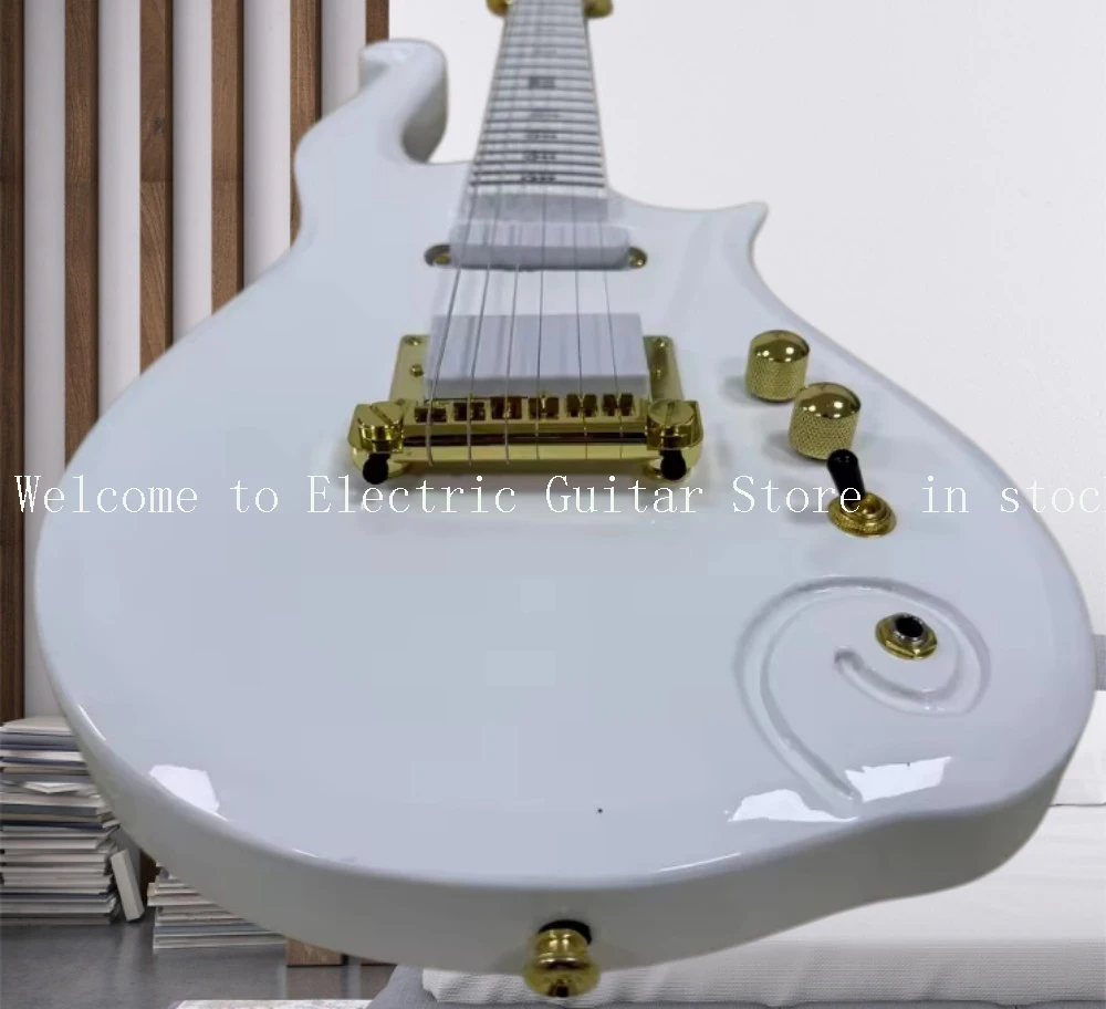 US Warehouse Prince Cloud Style White Electric Guitar Gold Hardware Custom Symbol Fret Inlay Unique Scroll Cutaway 22 Frets #ASP