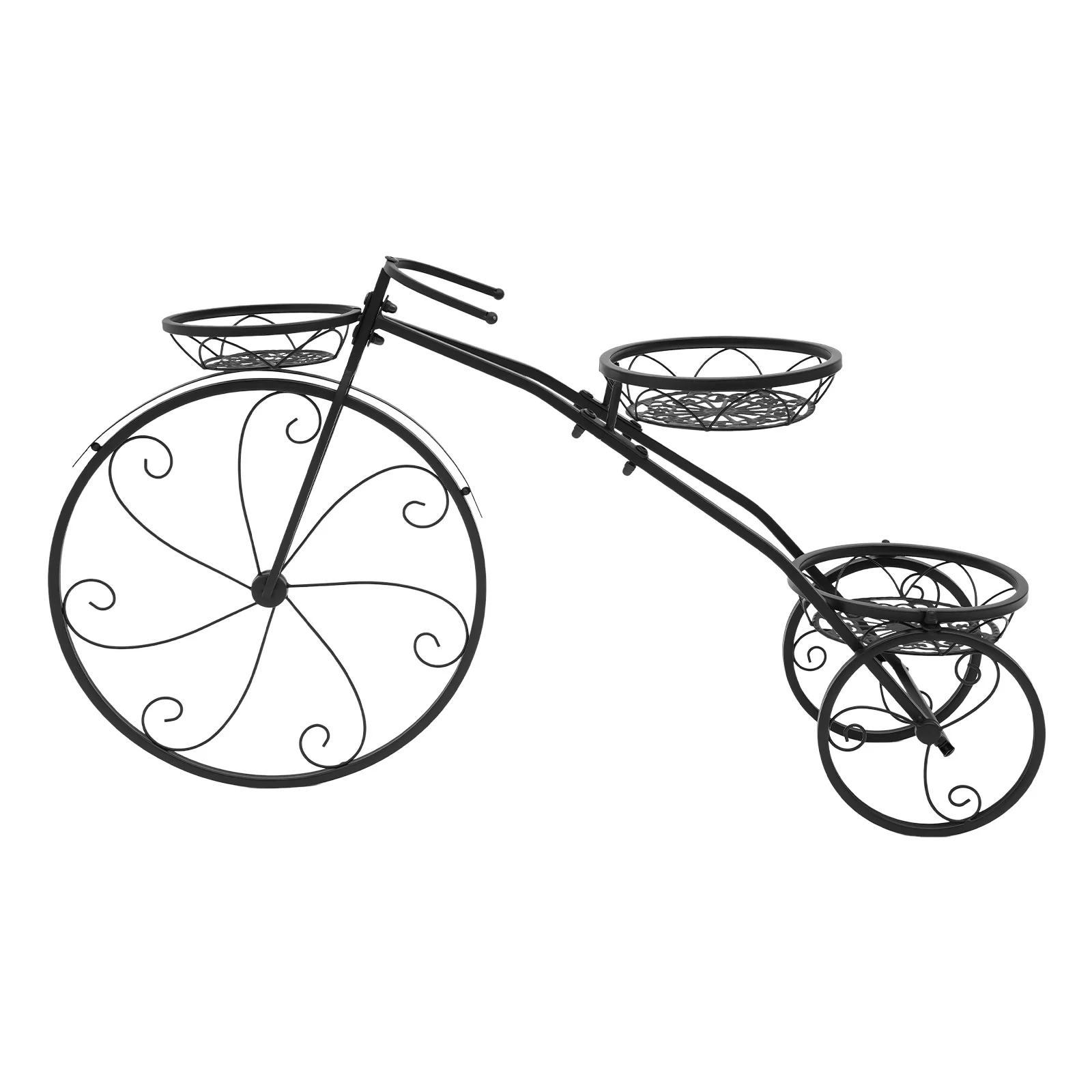 32.28x9.45x20.08in Three-wheeled Plant Stand 22.05lbs Iron Black Bicycle Shape Plant Corner Shelf with 3 Baskets for Entryway, Living Room, Balcony, Garden, Porch