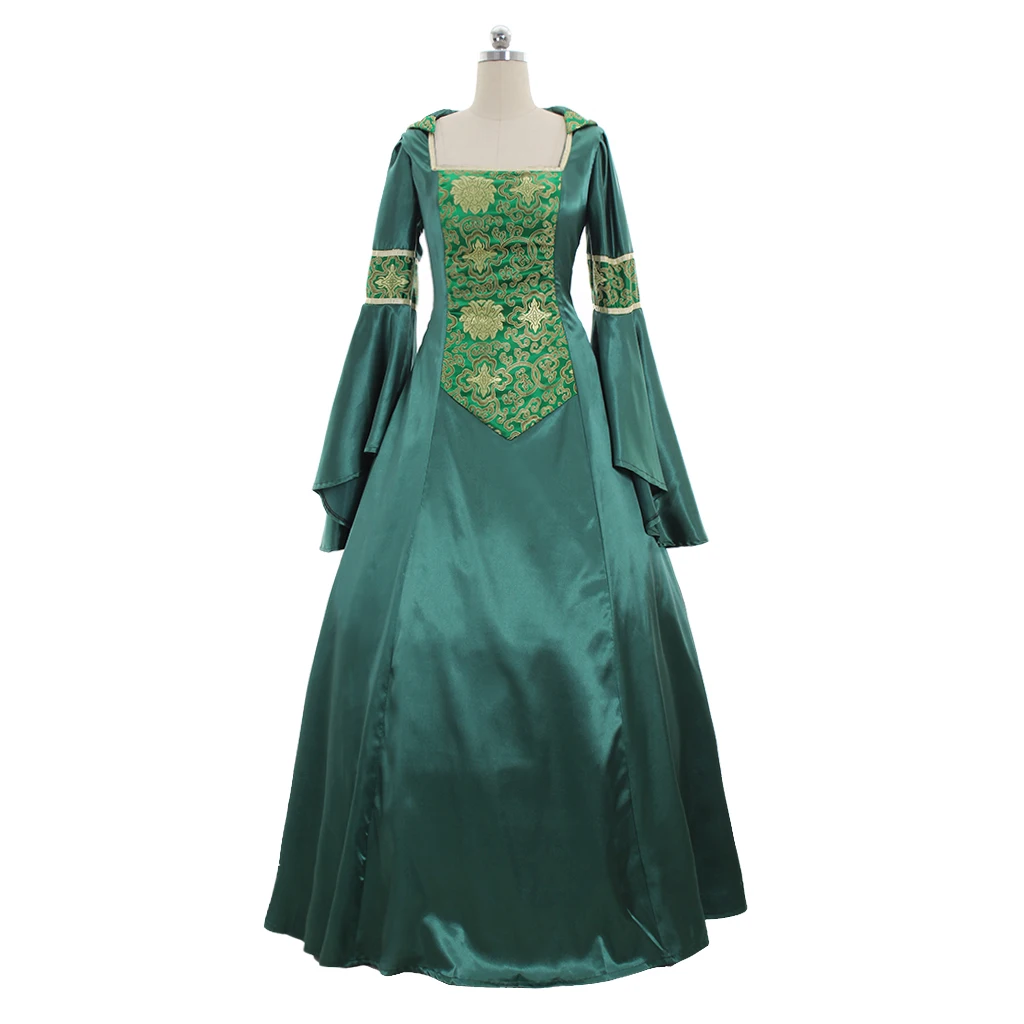 

Women's Green Hooded Dress Medieval Victorian Court Noble Ball Gown Halloween Carnival Party Vampire Disguise Evening Dress