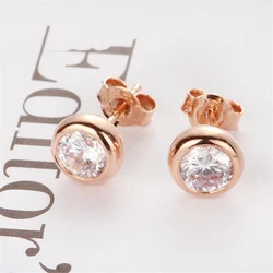 585 Purple Gold Plated 14K Rose Gold Round Diamond Glossy Earings Stud  Elegant Classic Earrings for Women Party Jewelry