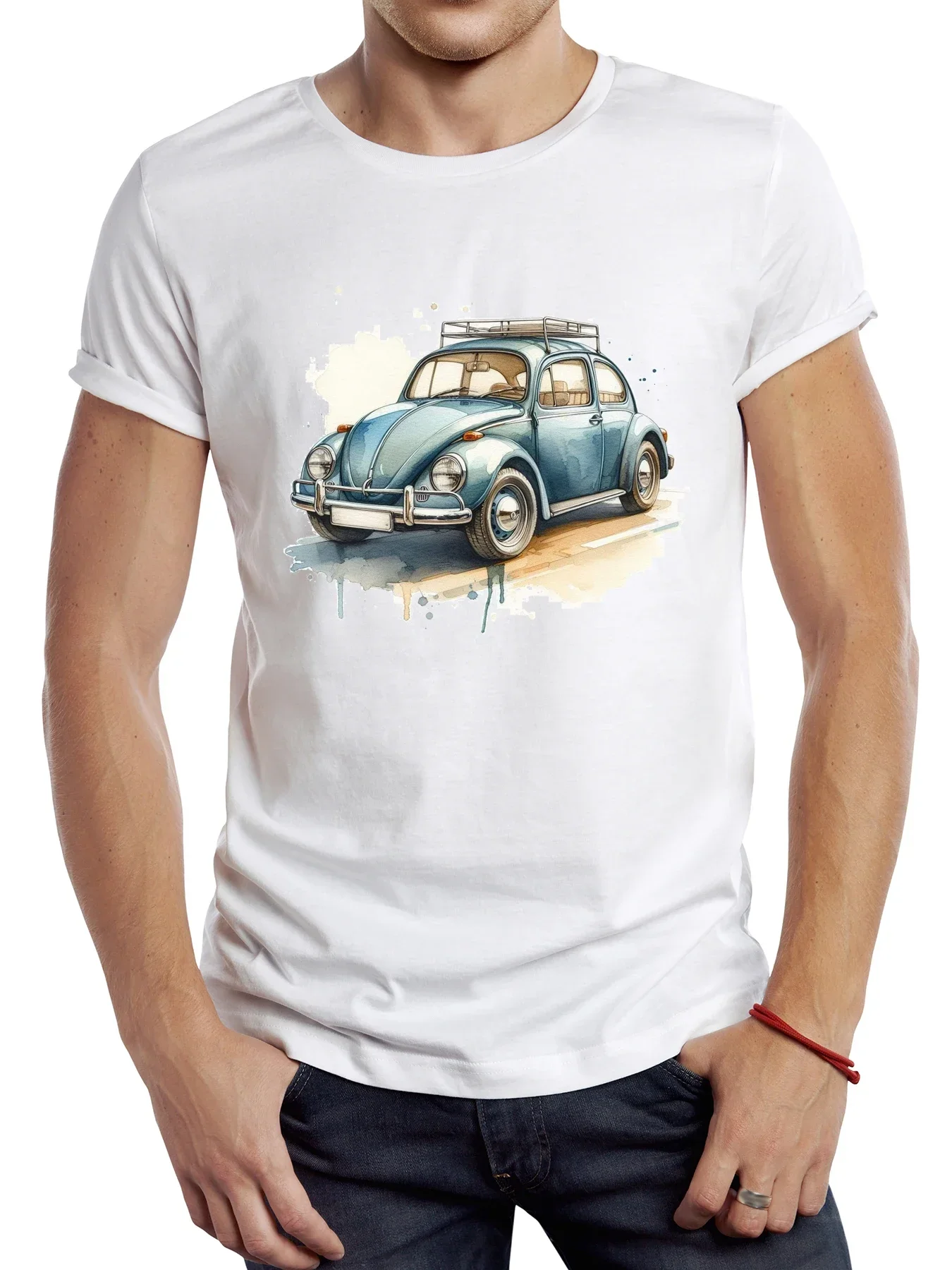 Graphic Classic Sport Cars Cloth Retro Watercolor Car Tops Hipster Tee Vintage Painted Car Men T Shirt Men Clothing Summer tops