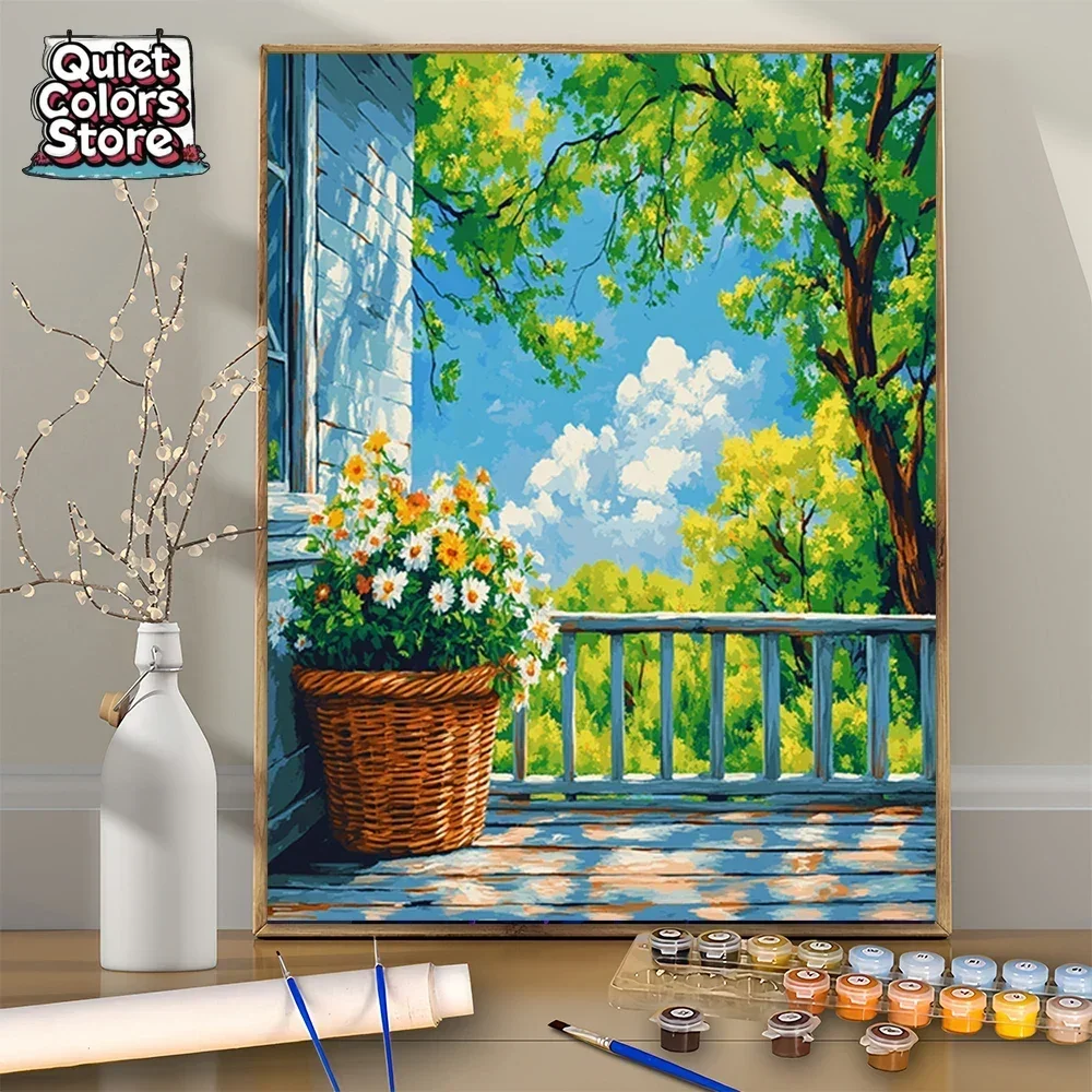 

1Pcs Balcony Flower Scene DIY Acrylic Digital Painting Kit For Beginners Home Wall Decor Frame Not Included