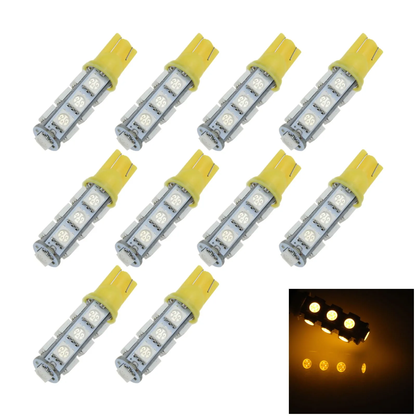 10x Yellow Car T10 W5W Side Light Lamp Marker Lamp 13 Emitters 5050 SMD LED 280 285 447 A012-Y