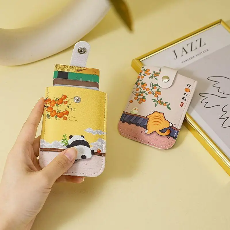 

Cartoon Laminated Concealed Mini Card Wallet RFID Blocking Pull-out Type ID Card Holder 4 Card Pockets PU Leather Purse