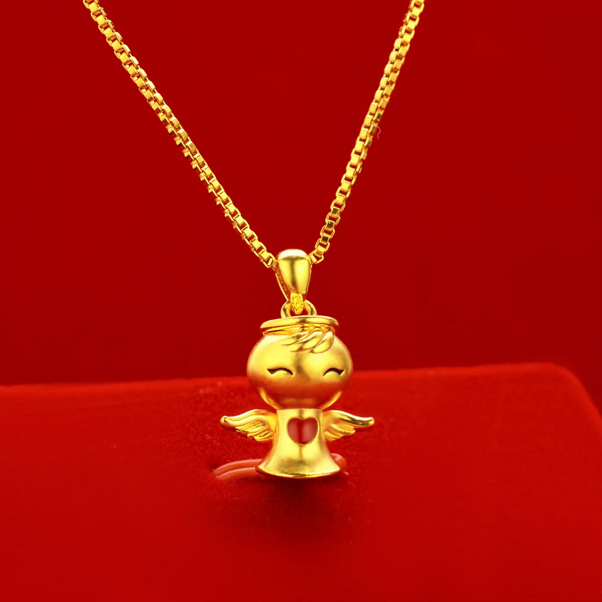 

Boutique AU999 gold necklace 24K real gold angel pendant ladies fashionable simple clavicle chain new jewelry for girlfriend