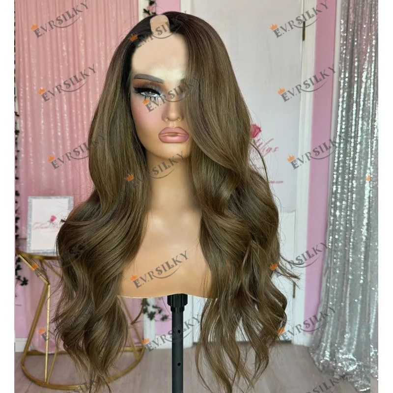 

Side U Part Human Hair Full Machine Made Wigs for Black Women Ombre Dirty Ash Brown Blonde Wavy Opening V Part Wigs WITH Clips