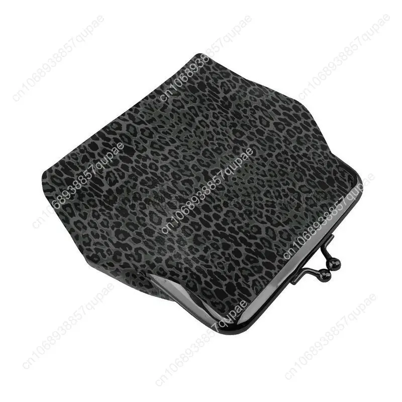 สีดําเสือดาวพิมพ์หนังกระเป๋าเหรียญขนาดเล็ก Kiss-Lock เปลี่ยนกระเป๋า Clasp ปิดหัวเข็มขัดกระเป๋าสตางค์สําหรับผู้หญิงของขวัญ