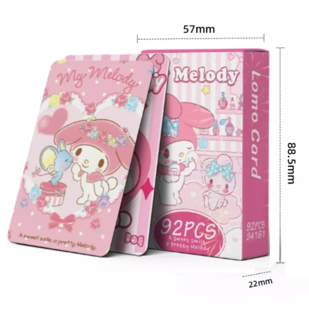 New Hello Kitty 92PCS Anime Cards Melody Anime Peripheral LOMO Card Sticker Set Kuromi HD Color Printing Deck Box Kids Toys Gift