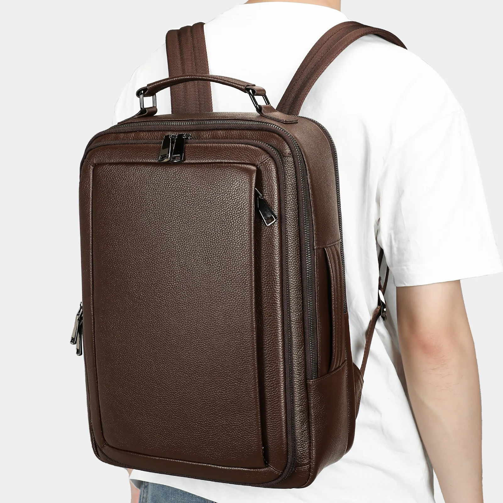 Vintage Leather Backpack Men Large Capacity Top Grain Cowhide Business Laptop Bag Fashion School Rucksack
