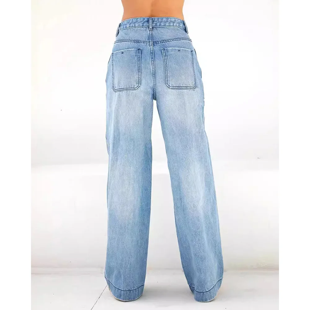 Jeans da donna europei e americani a vita alta larghi a gamba larga Jeans lavapavimenti Amazon Abbigliamento casual Pantaloni dritti da donna