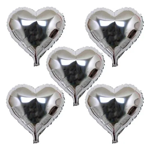 Aydınlı Party Accessories Heart Shaped Silver Color Foil Balloon 45 cm 5 PCs