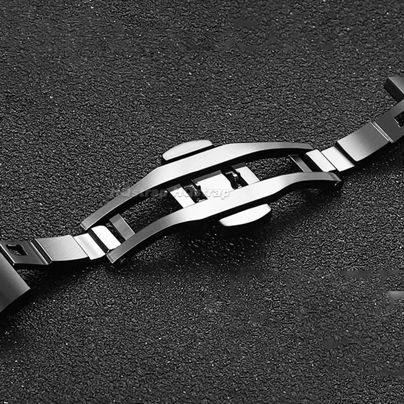 Solid Stainless Steel Watch Band 20mm 22mm Metal Strap Double Press Butterfly Buckle Silver Bracelet for Men Women Wristband