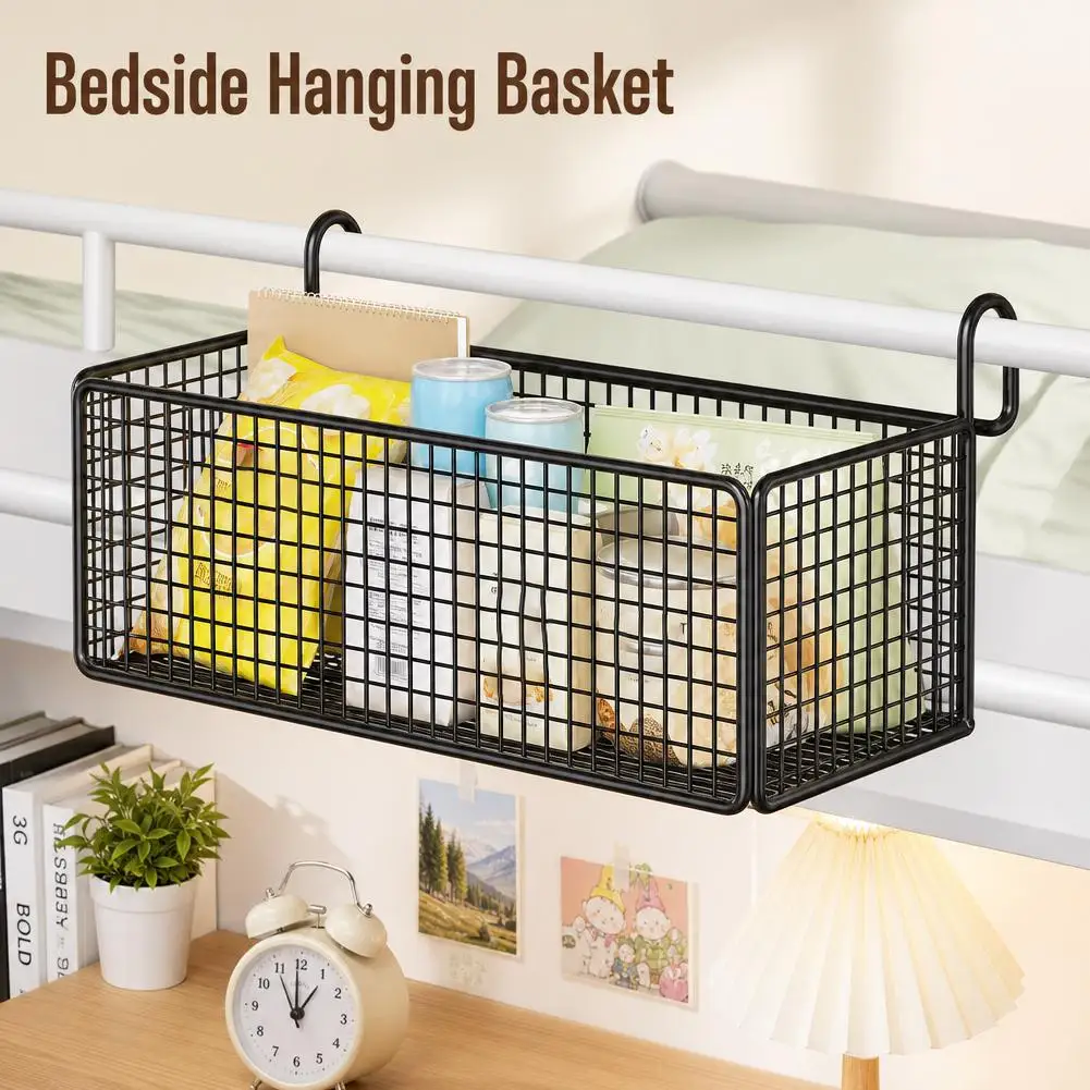 Bedside Hanging Storage Basket White Metal Wire Organizer For Bunk Bed Dorm Room Desktop Shelf Rack Spacesaving Sundries ﻿