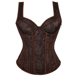 Women's Retro Steampunk Corset Vest Sexy Gothic Overbust Corset Top Straps Lace Up Zipper Side Corsets and Bustiers