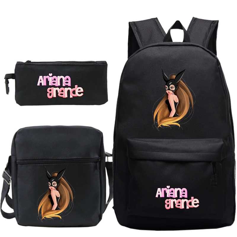 3Pcs Set Rucksack Ariana Grande Rucksack Leinwand Knapsack Schule Taschen Jugendliche Zurück zu Schule Schulter Tasche Bleistift Fall Mädchen jungen