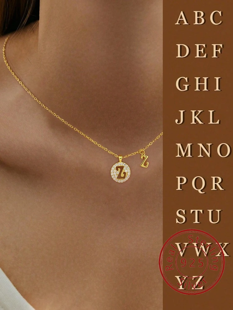 

Модное простое ожерелье из стерлингового серебра 925 пробы с 26 буквами A-Z и цирконием для женщин, обручальное свадебное роскошное ювелирное изделие высокого качества
