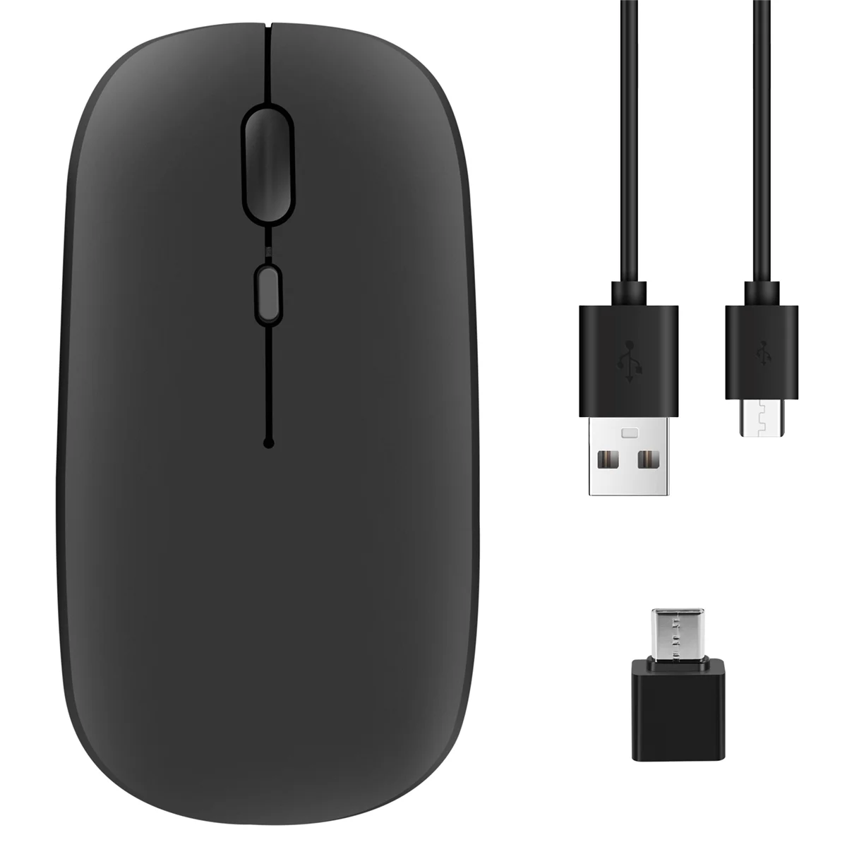 Mouse nirkabel dapat diisi ulang, Mouse optik Ultra senyap 2.4G dengan USB dan penerima tipe-c, untuk Laptop, (hitam)