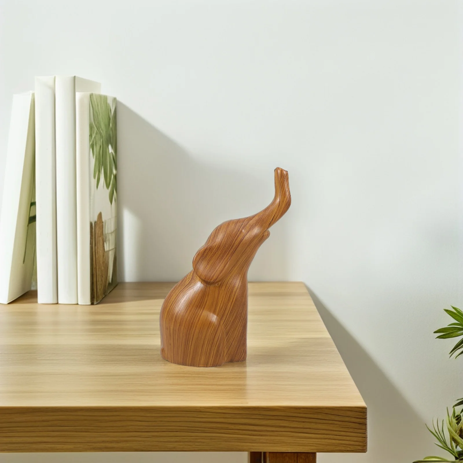 

Abstract Elephant Sculpture Small Handmade Resin Animal Statue with Natural Wood Finish for Indoor Home Decor Display