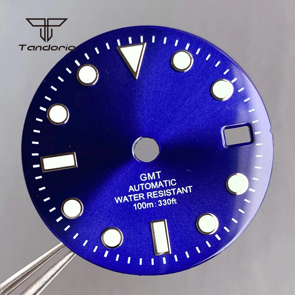 أسود/أزرق/أخضر 29 مللي متر NH34 ساعة الطلب + تاريخ اليد GMT ساعة اليد الوجه وزارة الدفاع أجزاء اكسسوارات مضيئة صالح للحركة التلقائية NH34
