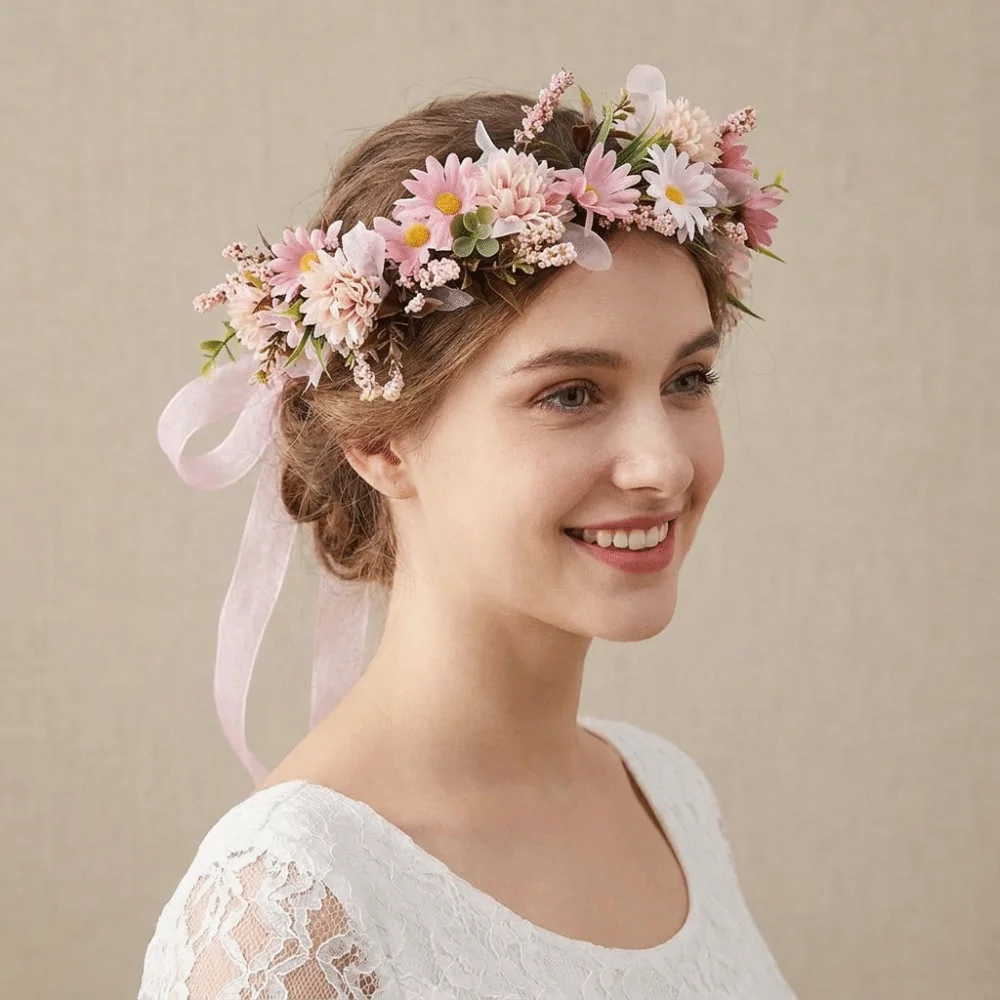 Serre-tête élégant à fleurs artificielles, style bohème coréen, accessoires de coiffure pour mariage, guirlande florale, couronne de fleurs pour mariage