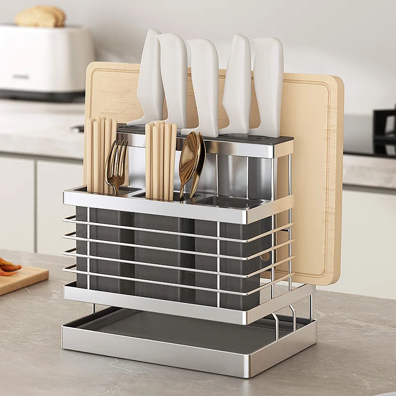 

Suitable forChopsticks cutting board integrated knife holder 304 stainless steel kitchen rack knife holder cutting board storage
