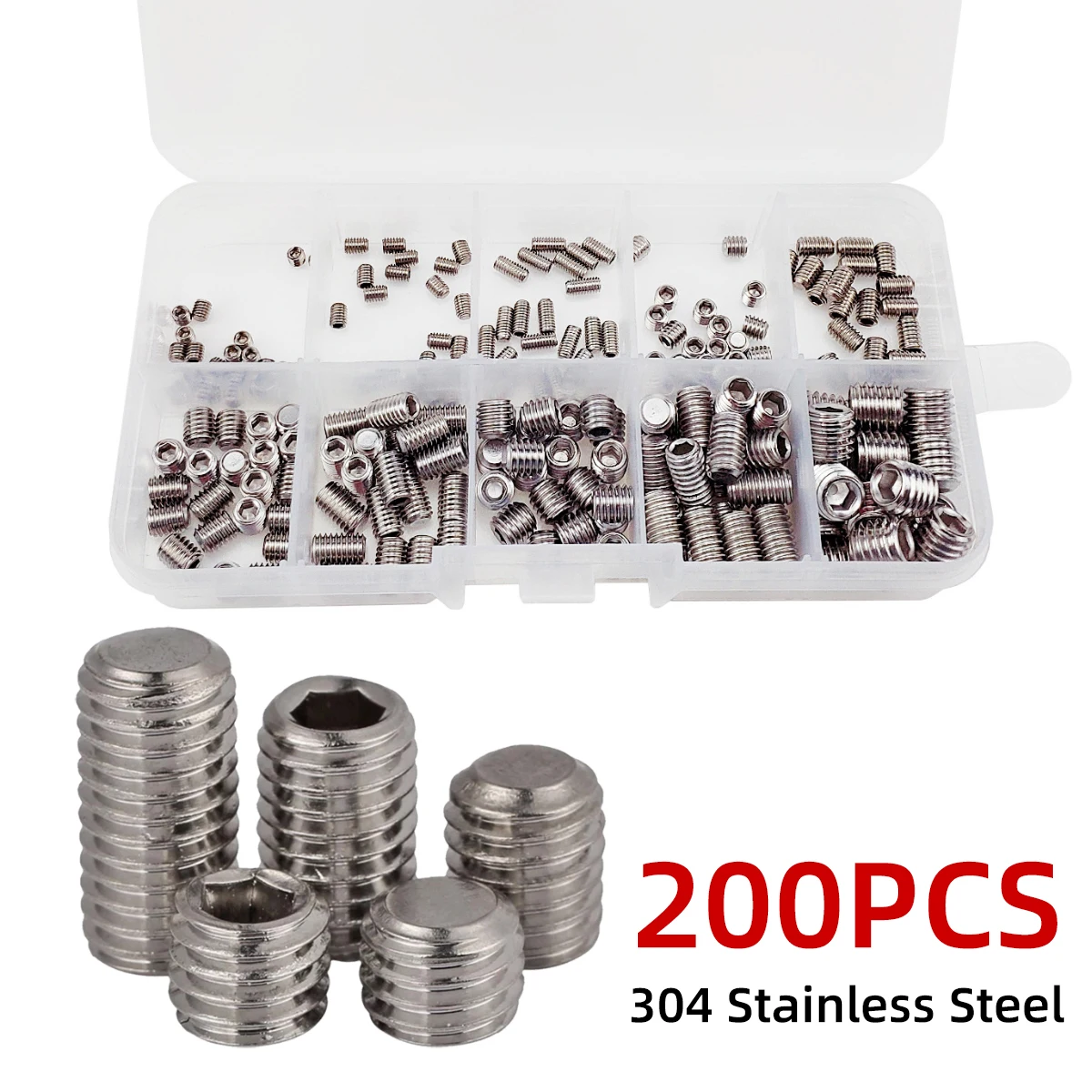 200/300PCS Hex Socket Set Screw Flat End Stainless Steel M3 M4 M5 M6 M8 Headless Hexagon Socket Grub Screws