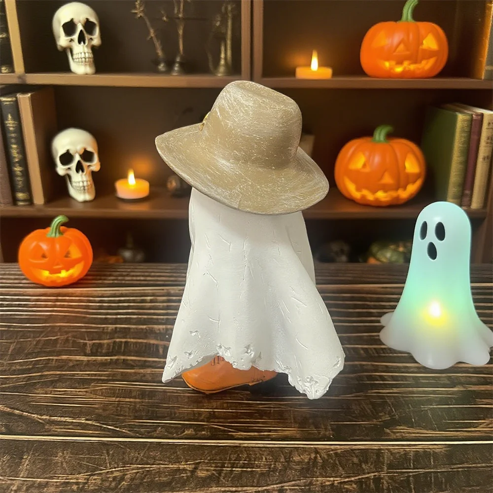 رعاة البقر الغربية شبح تمثال راتنج ديكور الهالوين مع قبعة الأحذية مخيف شبح الراتنج الحلي زينة المنزل الطرف هدية #5