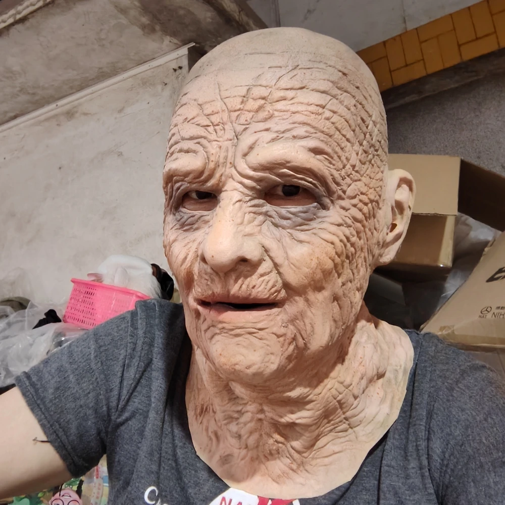 Careca Velho Cara Cheia Máscara De Látex, Homem Cosplay Máscara, Grandpappy Headwear Adereços, Horror Sênior, Super Macio, Festa de Halloween, 1Pc