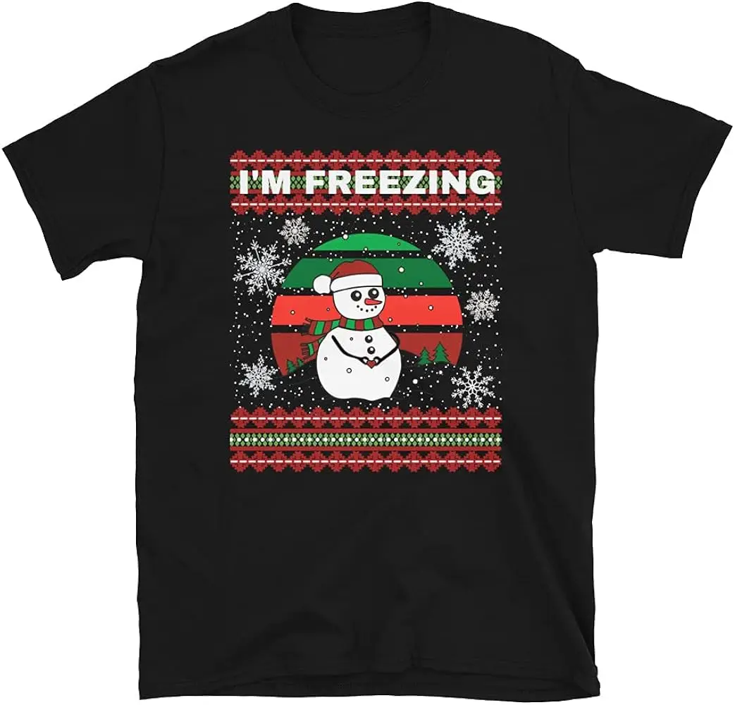 I'm Freezing Funny Ugly Christmas Sweater with Snowman T-Shirt  Anime Graphic T-shirts for Unisex Summer Short Sleeve