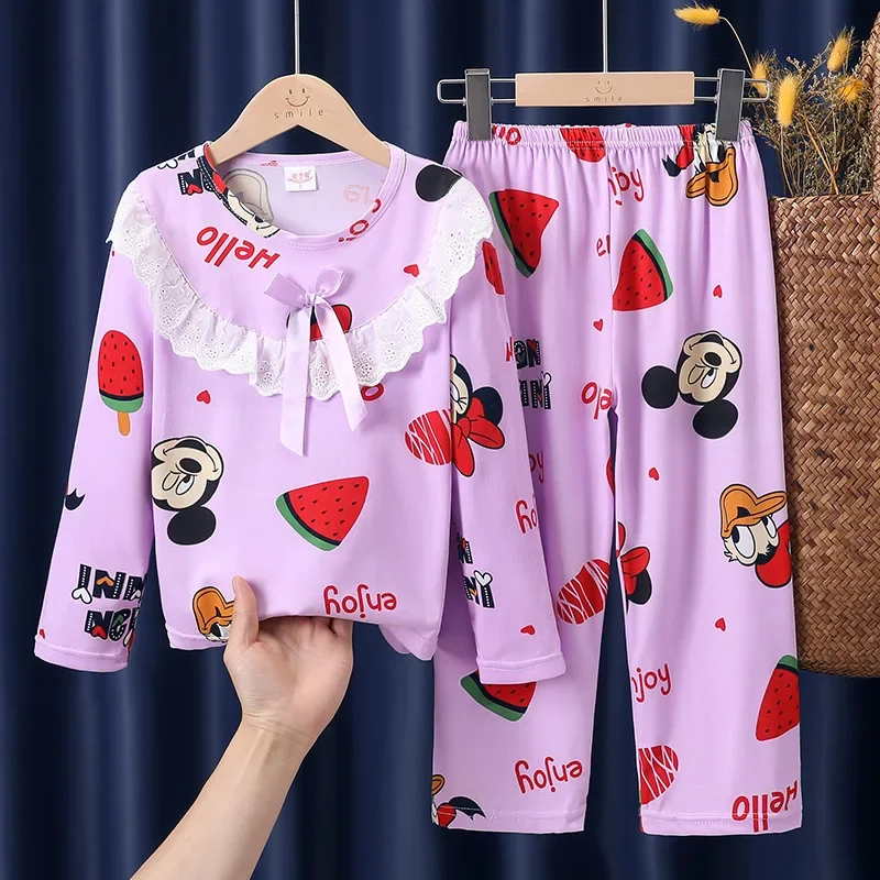 Disney Mickey Mouse autumn new pure cotton children\'s princess women\'s pajamas silk pajamas women\'s suit loungewear set