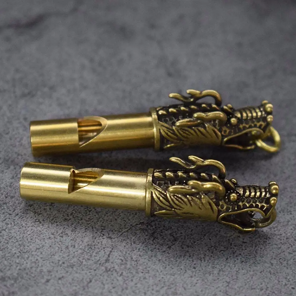 Handmade Men Women Keychain Outdoor Brass Dragon Head Outdoor Survival Tools Keys Chain Car Pendants Whistle