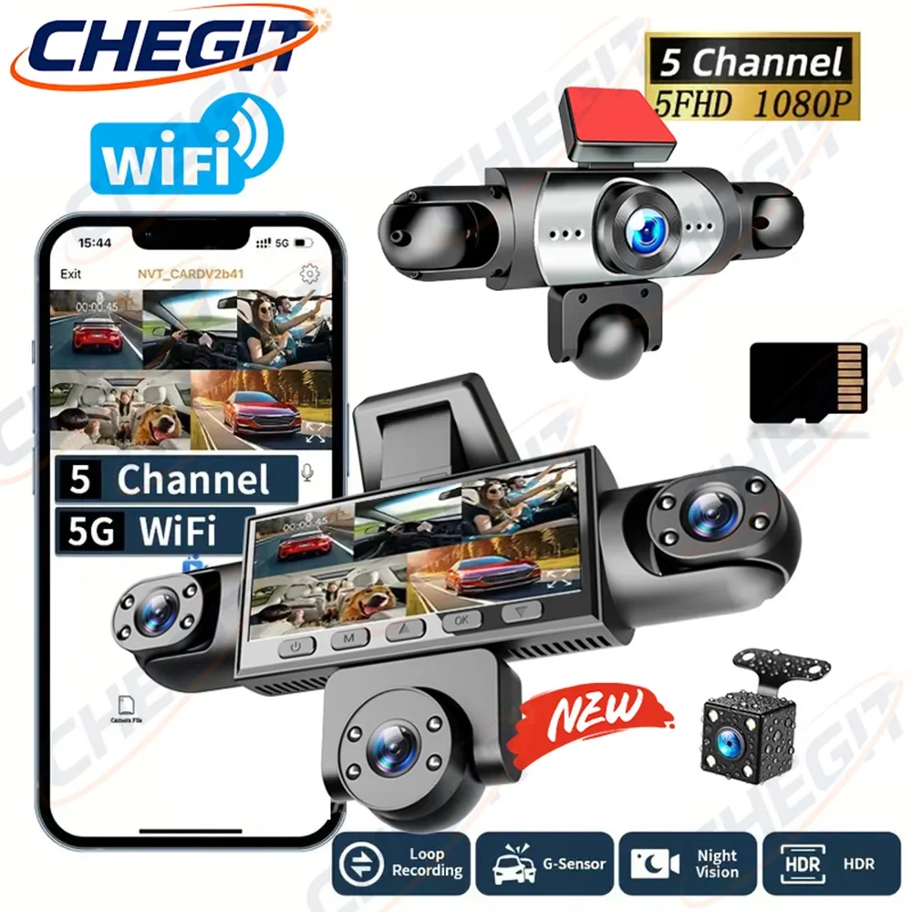 

Новинка 2026: 5-канальный автомобильный видеорегистратор HD 1080P с Wi-Fi, 5 камер (передняя, правая, левая, внутренняя, заднего вида) – автомобильная электроника